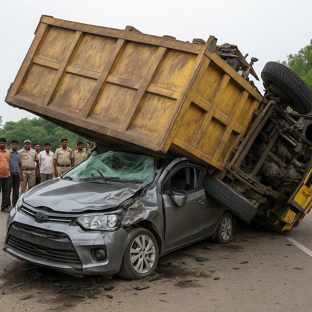 Highway Accident Aftermath on Two-Lane Road