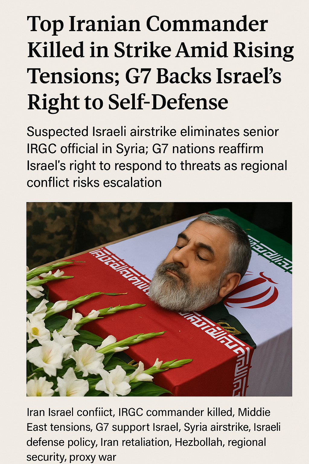 Top Iranian Commander Killed in Strike Amid Rising Tensions